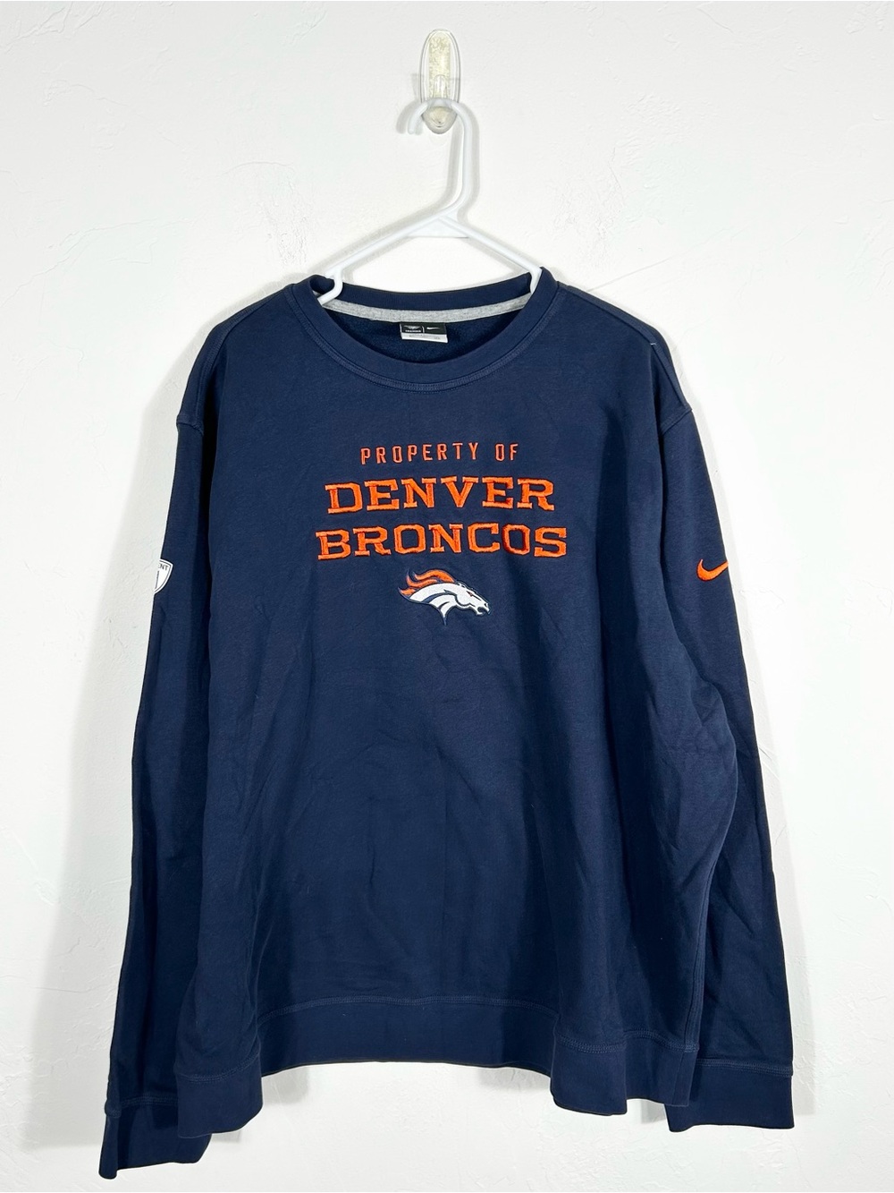 👁️ VTG Nike NFL Training Denver Broncos Crewneck Sweatshirt Navy Orange 3XL